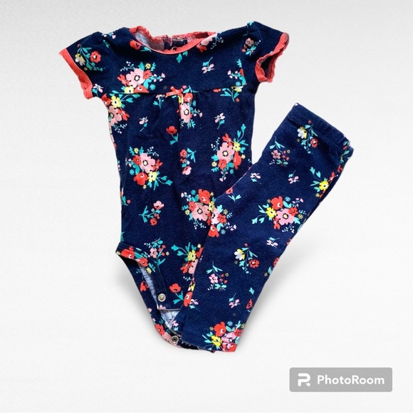 Carters Blue Floral Onesie and Pants Outfit Bundle 3m - Picture 2 of 8